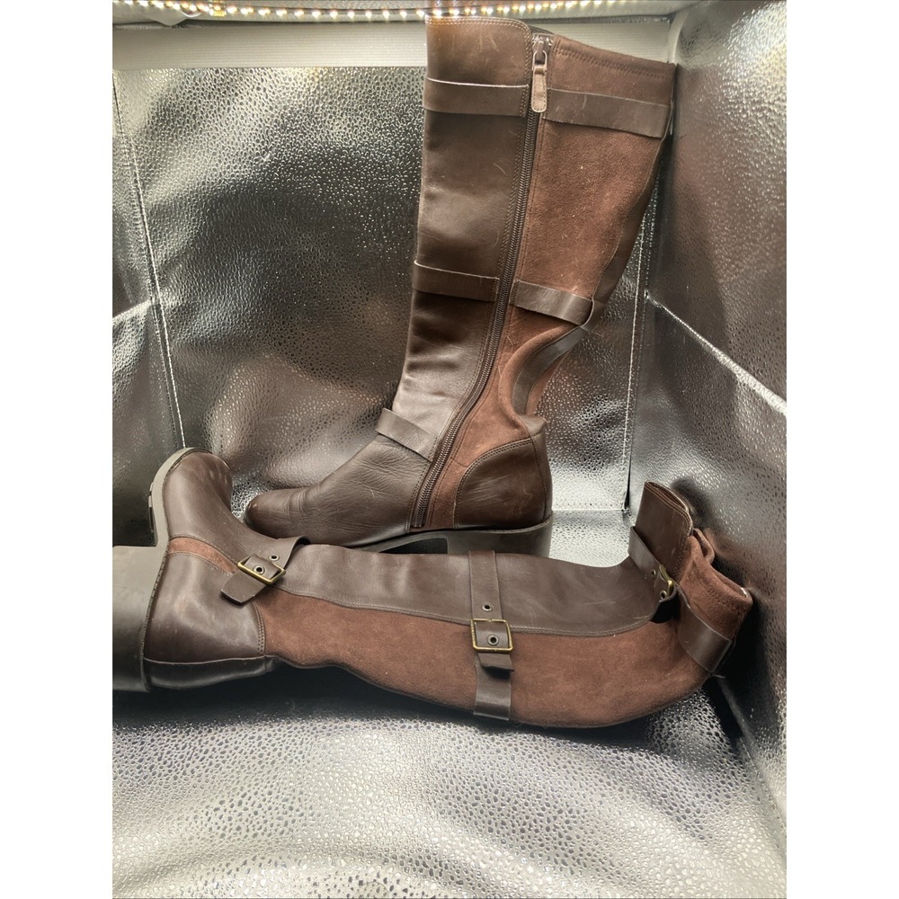 Cole Haan Woman's 7 Brown Leather/Suede Side Zip Boots
